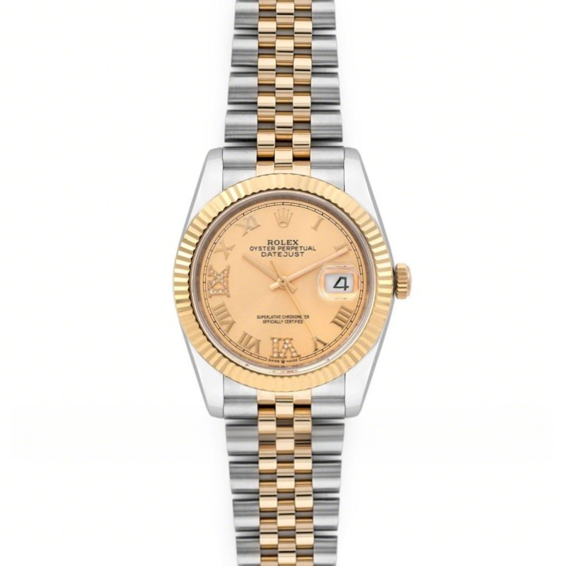 Rolex Datejust 36 126283RBR Champagne Dial in Yellow Gold and Steel with Diamond Roman Numerals Markers-fasswatch