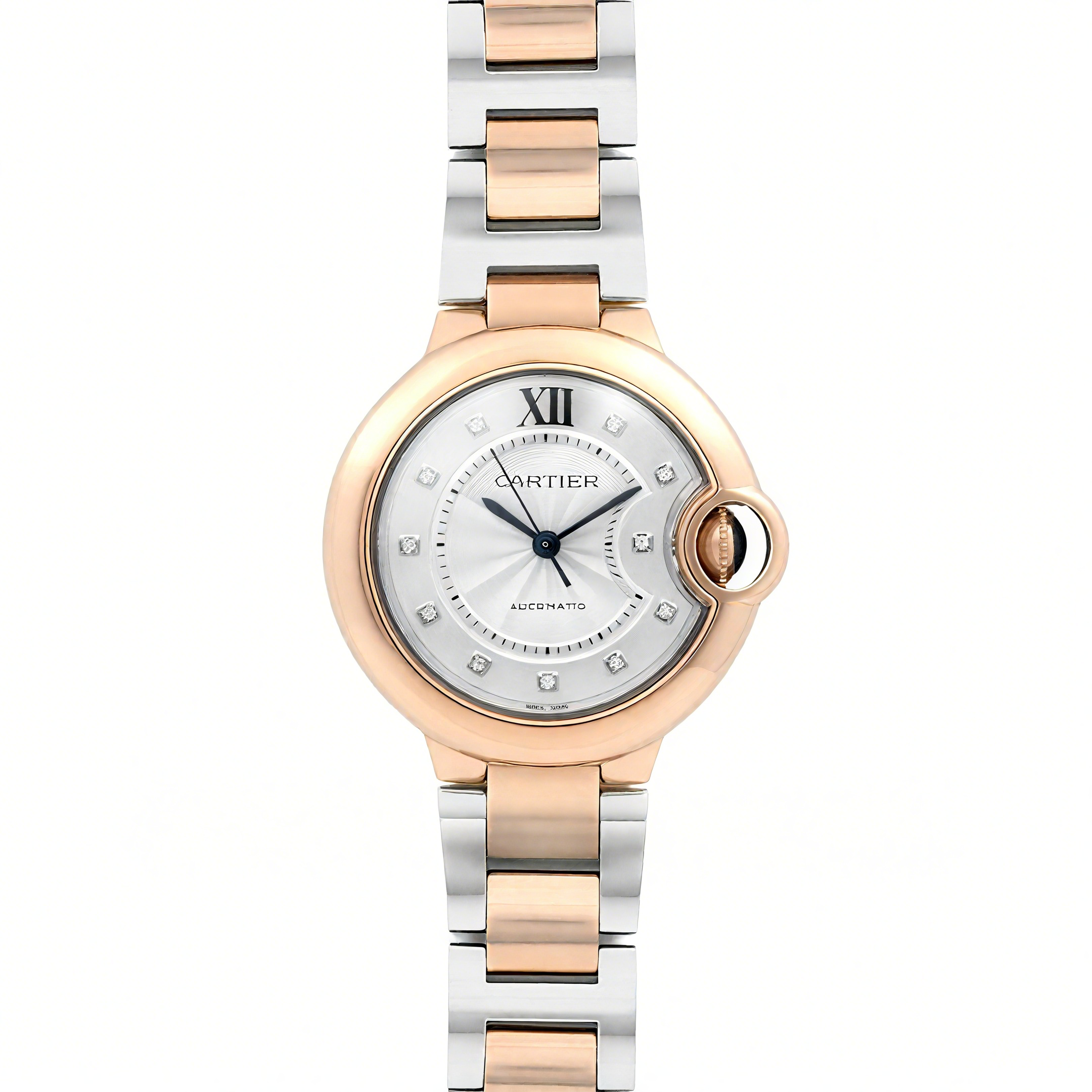 Cartier Ballon Bleu De Cartier 28mm White Dial in Pink Gold/Steel-fasswatch