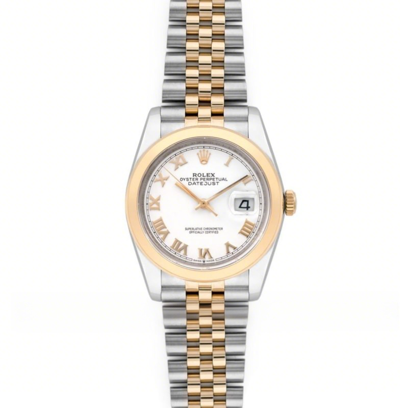 Rolex Datejust 36 126201 White Dial in Yellow Gold and Steel with Roman Markers-fasswatch