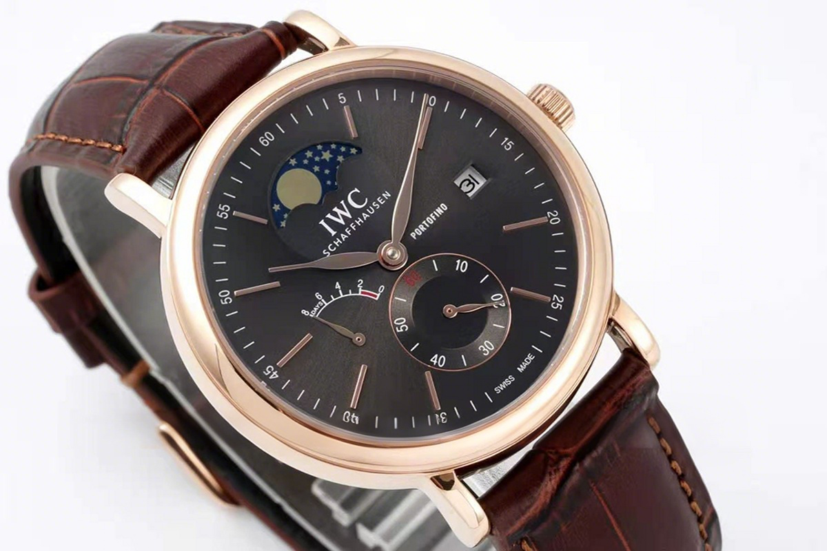 IWC Portofino Hand Wound Moon Phrase IW516403 Black Dial in Rose Gold-fasswatch