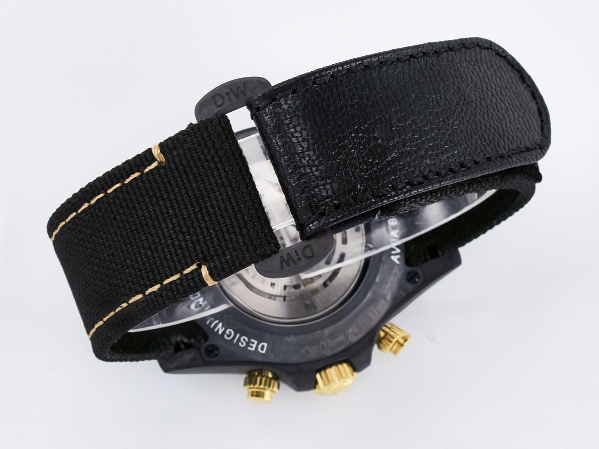 Rolex Daytona DIW “AVIA BLACK” Carbon DIWF 1:1 Best Edition Black/Red Dial on Black/Yellow Nylon Strap SH4130-fasswatch