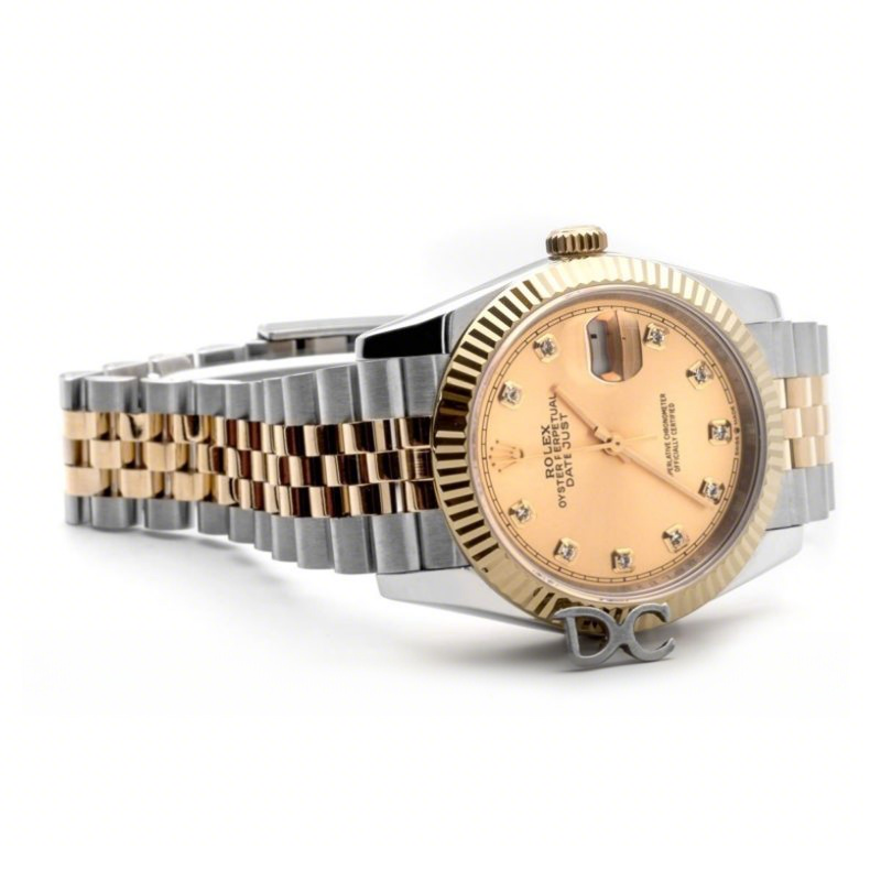 Rolex Datejust 36 126283RBR Champagne Dial in Yellow Gold and Steel with Diamond Markers-fasswatch