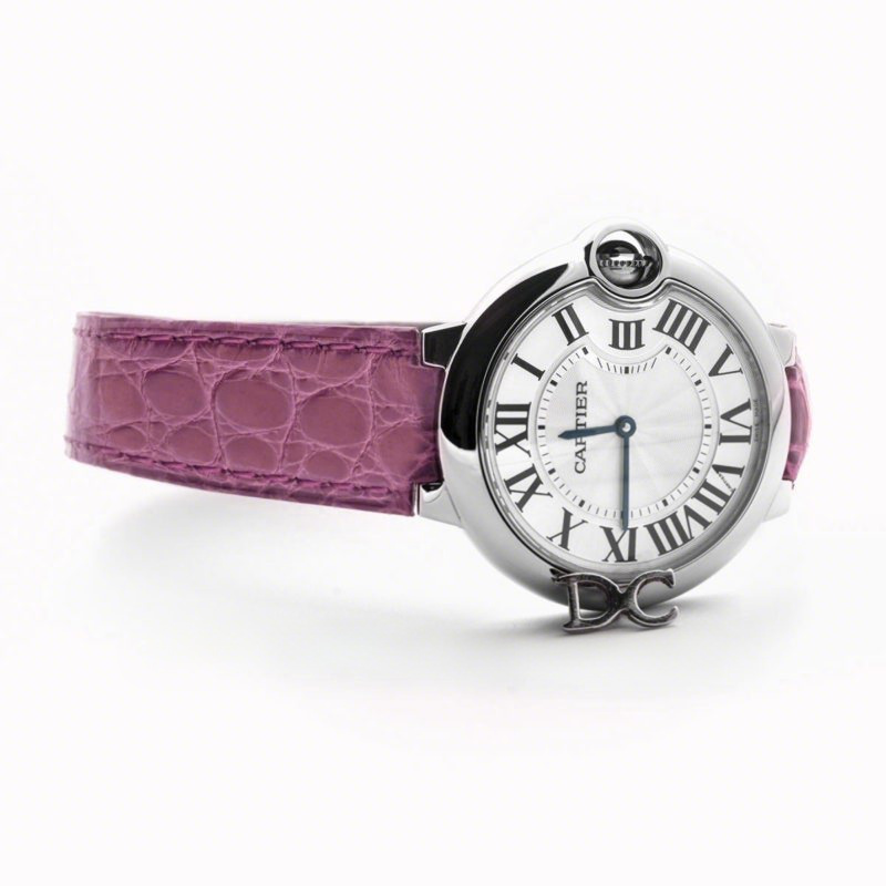 Cartier Ballon Bleu de Cartier 36mm White Dial in Steel on Dark Pink Leather Strap-fasswatch