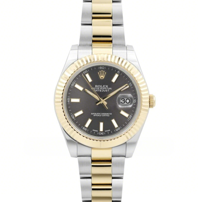 Rolex Datejust II 116333 Grey Dial in Yellow Gold/Steel with Stick Markers on Oyster Bracelet-fasswatch
