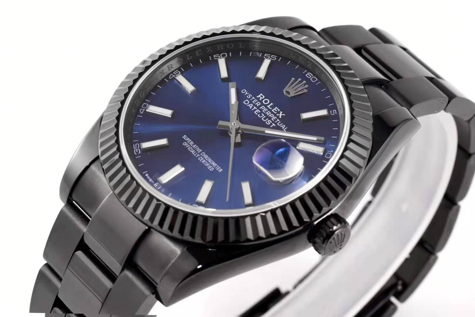 Rolex Datejust 41 Blue Dial with Stick Markers in PVD Black-fasswatch