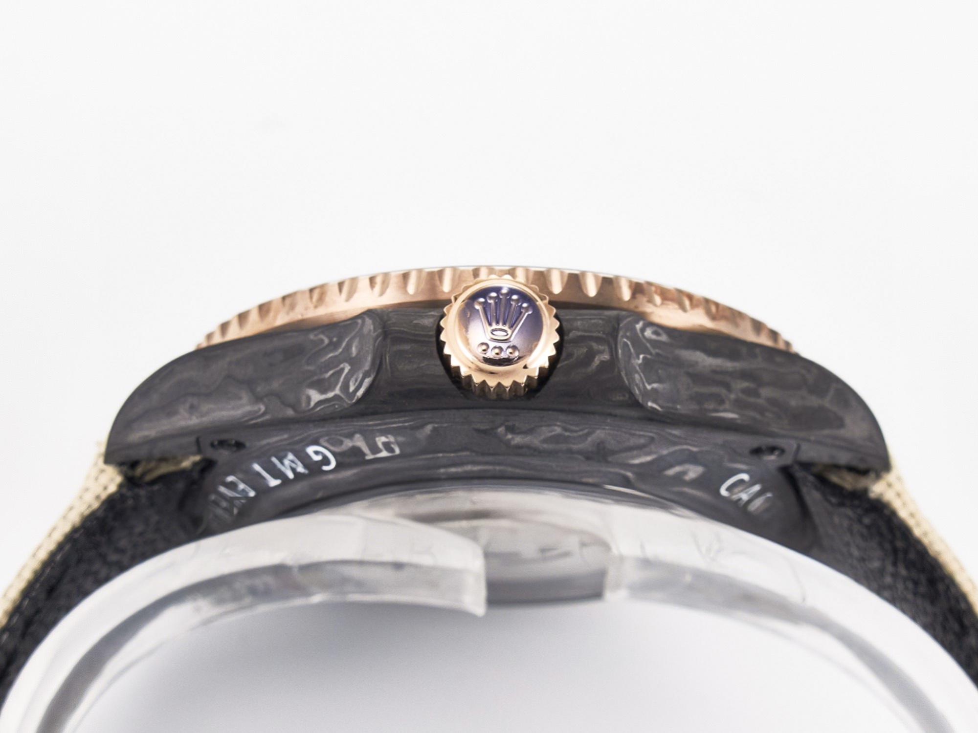 Rolex GMT Carbon DIWF Best Edition Black Carbon Dial RG Markers on Beige Nylon Strap SA3186 CHS-fasswatch