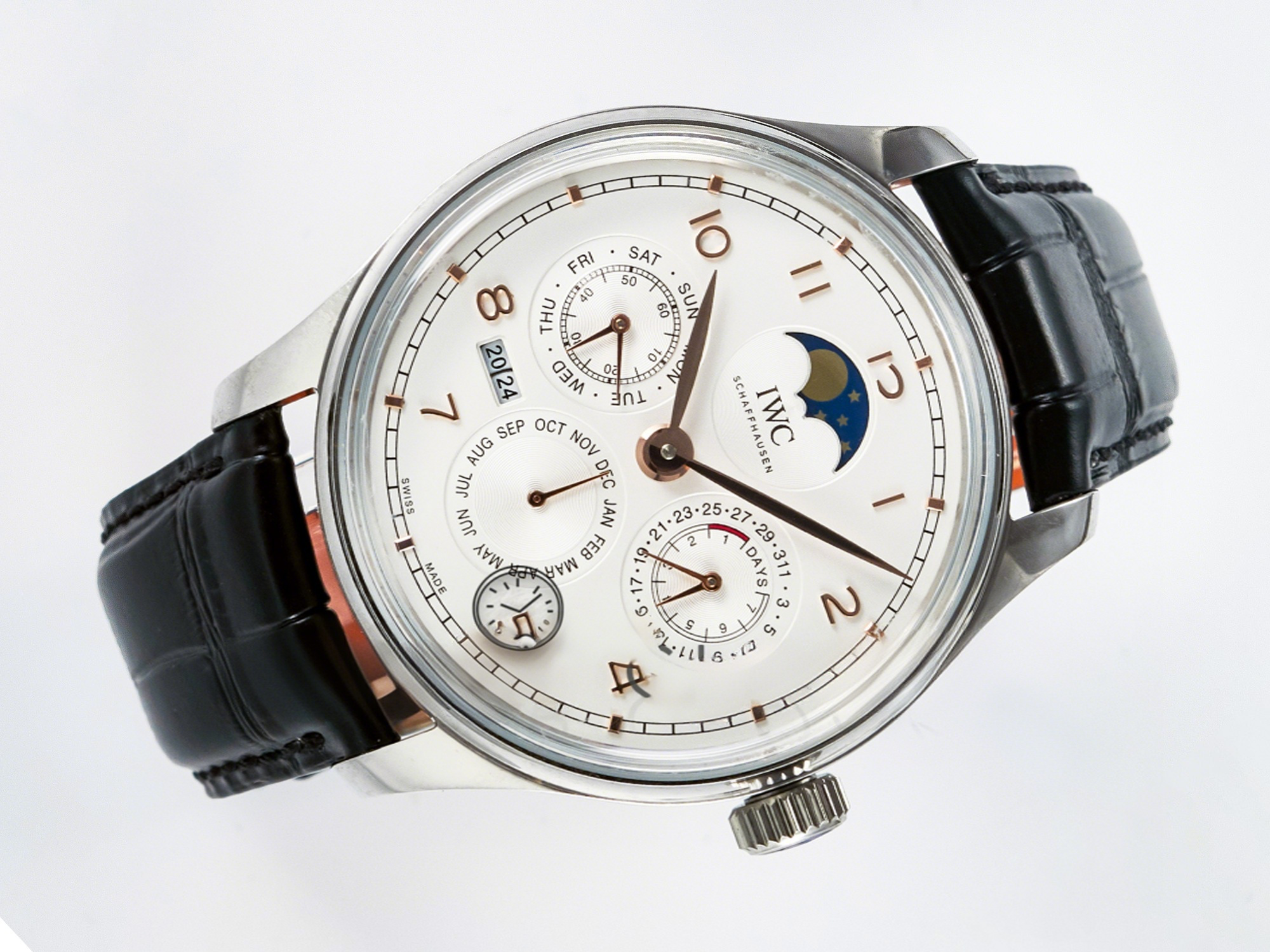 IWC IW5033 Portugieser Perpetual Calendar SS V9F 1:1 Best Edition White Dial on Black Leather Strap A52610-fasswatch