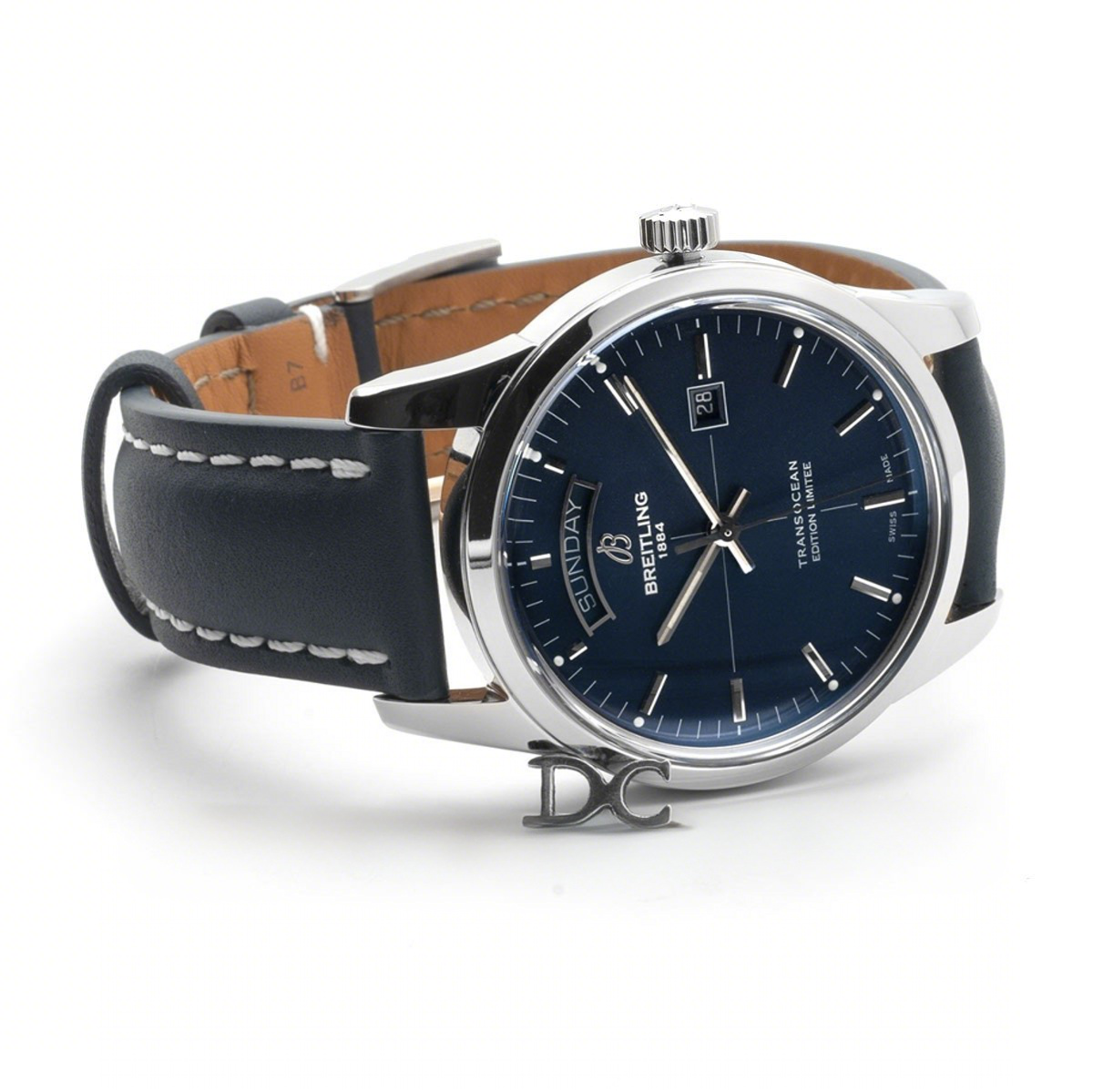 Breitling Transoccean Day & Date ‘Edition Limitee’ Blue Dial in Steel on Leather Strap-fasswatch
