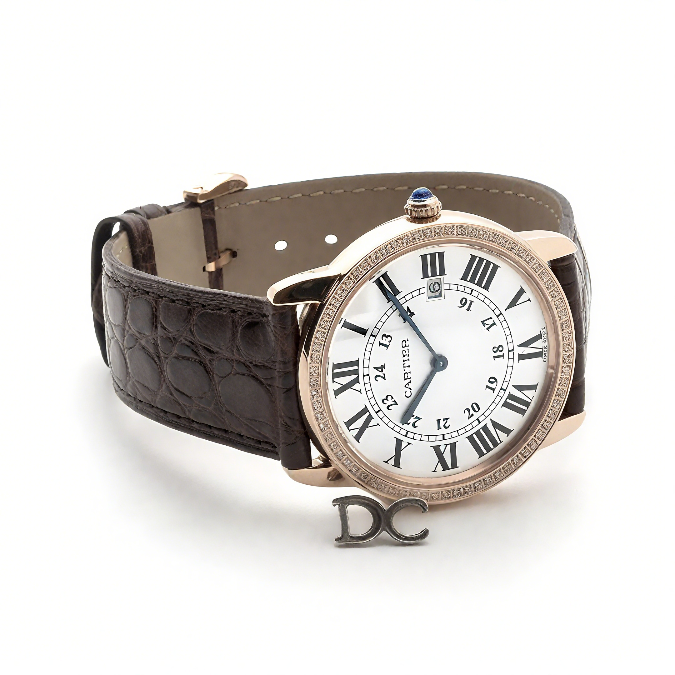 Cartier Ronde Louis Cartier Watch 36mm White Dial in Pink Gold on Brown Leather Strap-fasswatch