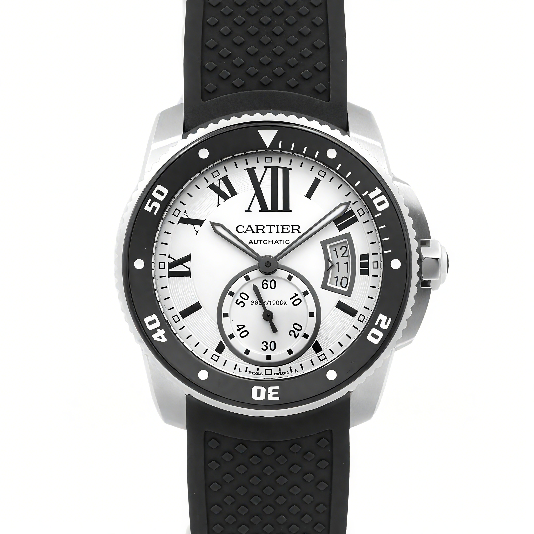 Calibre de Cartier Diver White Dial in Steel on Black Bezel-fasswatch