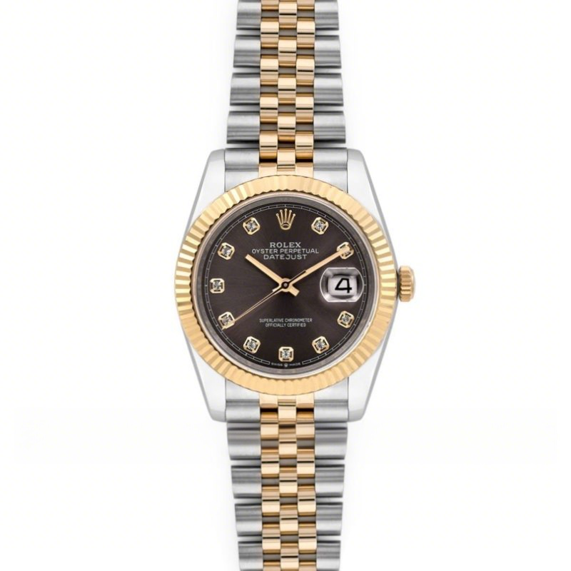 Rolex Datejust 36 126283RBR Dark Rhodium Dial in Yellow Gold and Steel with Diamond Markers-fasswatch