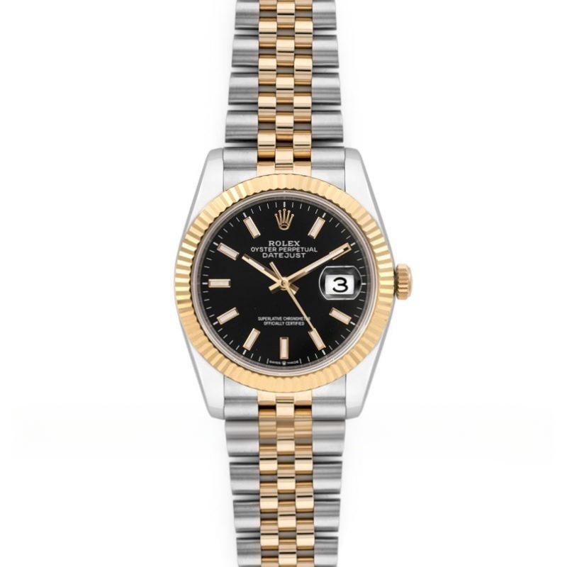 Rolex Datejust 36 126283RBR Black Dial in Yellow Gold and Steel with Stick Markers-fasswatch
