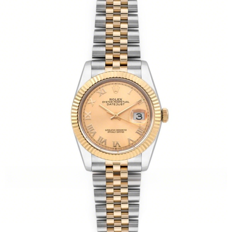 Rolex Datejust 36 126283RBR Champagne Dial in Yellow Gold and Steel with Roman Numerals Markers-fasswatch