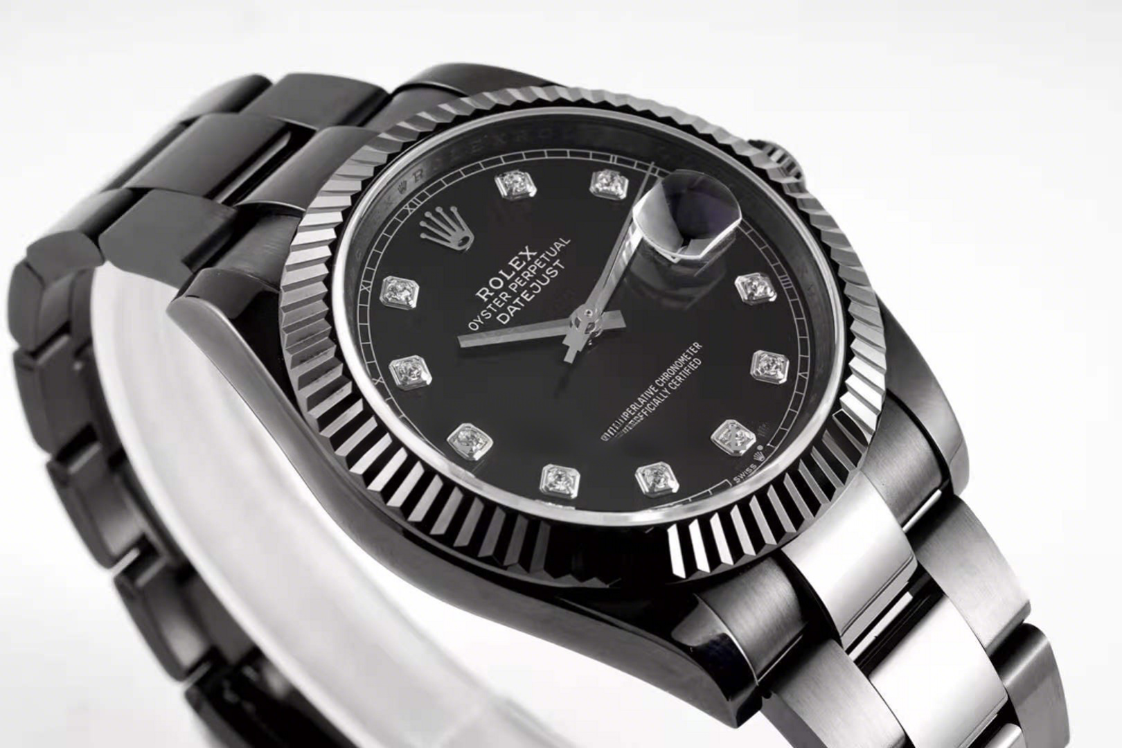 Rolex Datejust 41 Black Dial with Diamond Markers in PVD Black-fasswatch