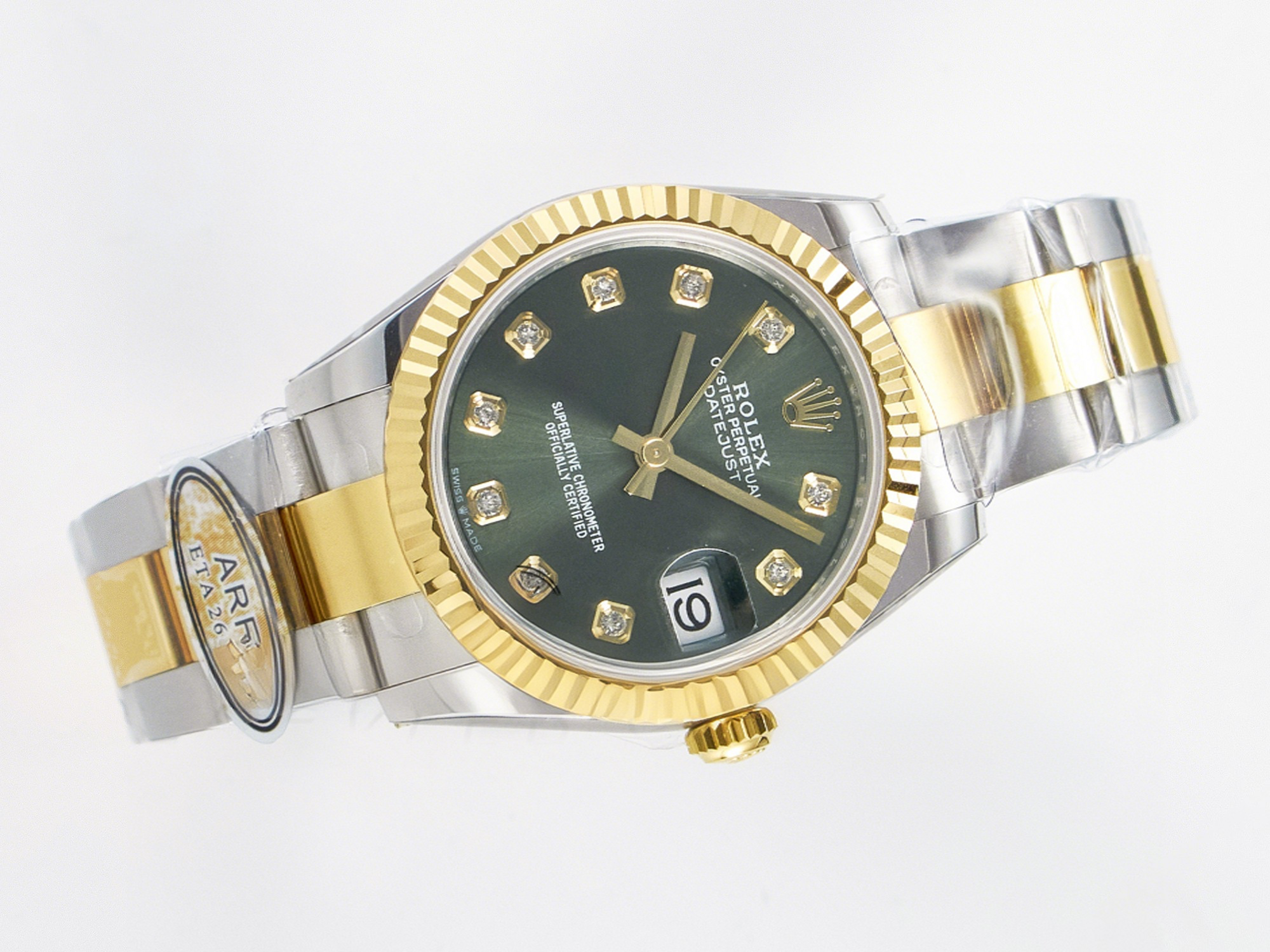 Rolex DateJust 31 278383 ARF 1:1 Best Edition 904L Steel Green Diamonds Dial on SS/YG Oyster Bracelet ETA 2688-fasswatch