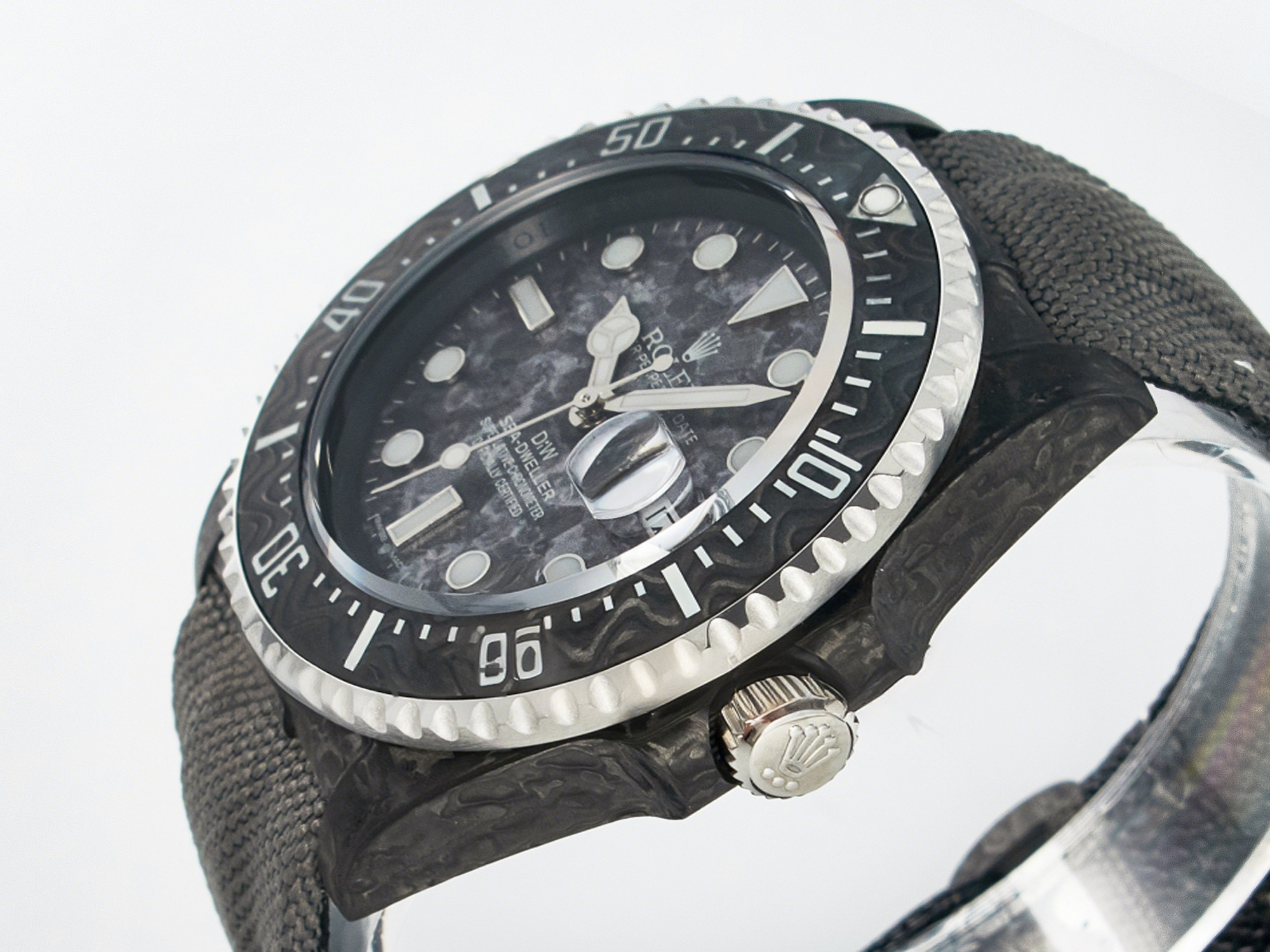 Rolex Sea Dweller 43mm Black Carbon DIWF Best Edition Gray Dial on Gray Nylon Strap A2824 V2-fasswatch