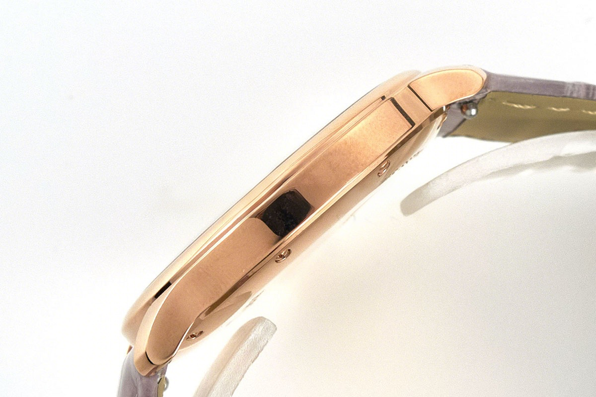 Cartier Ronde Must De Cartier 36mm White Dial in Rose Gold on Grey Leather Strap-fasswatch