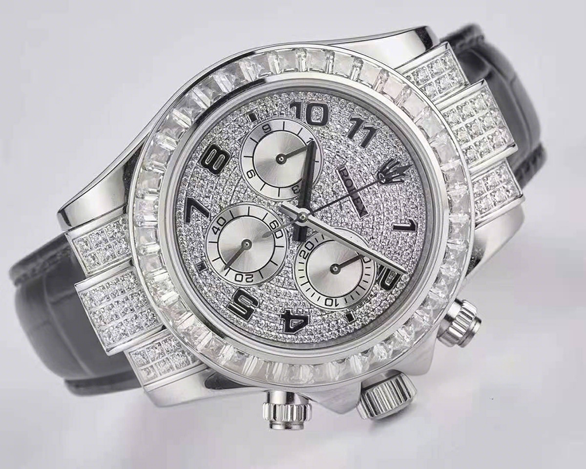 Rolex Daytona 116599 Diamond Paved Dial in White Gold on Black Leather Strap-fasswatch