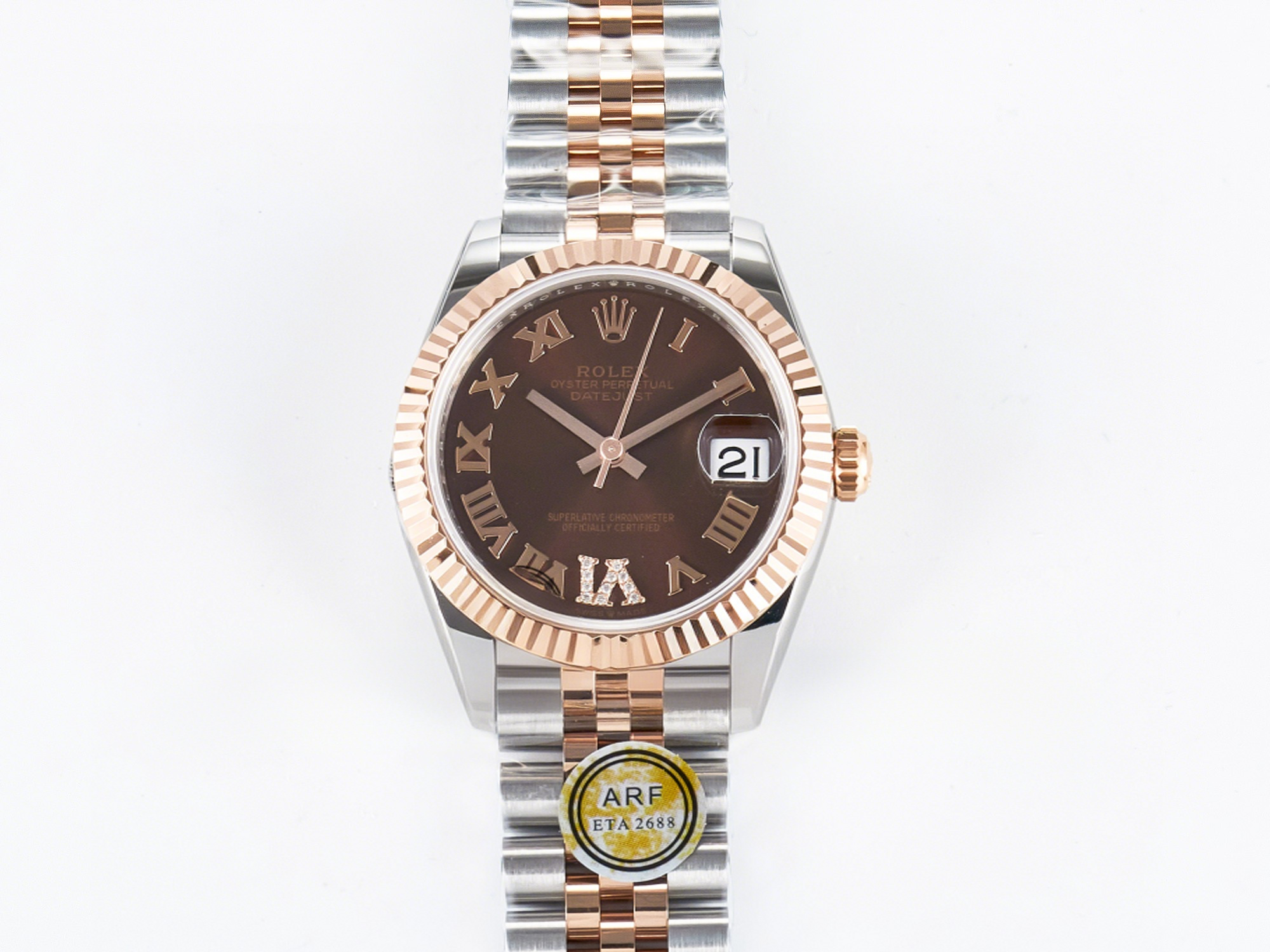 Rolex DateJust 31 278271 ARF 1:1 Best Edition 904L Steel Brown Roman Diamonds Dial on SS/RG Jubilee Bracelet ETA 2688-fasswatch