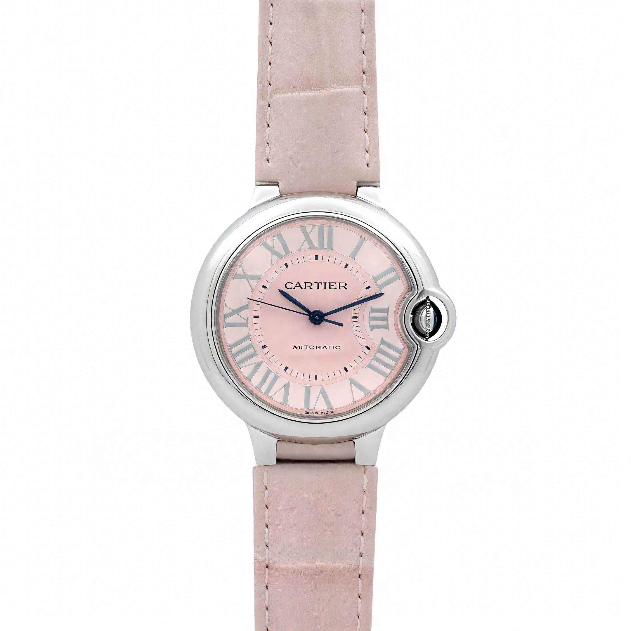 Ballon Bleu de Cartier 36mm Pink Dial in Steel on Pink Leather Strap-fasswatch