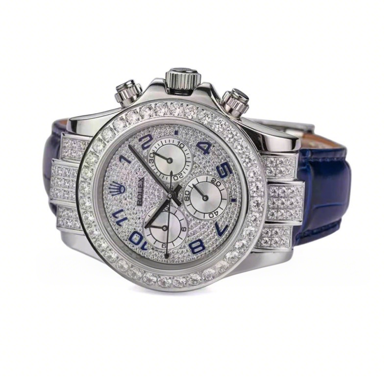 Rolex Daytona 116599 Diamond Paved Dial in White Gold on Blue Leather Strap-fasswatch
