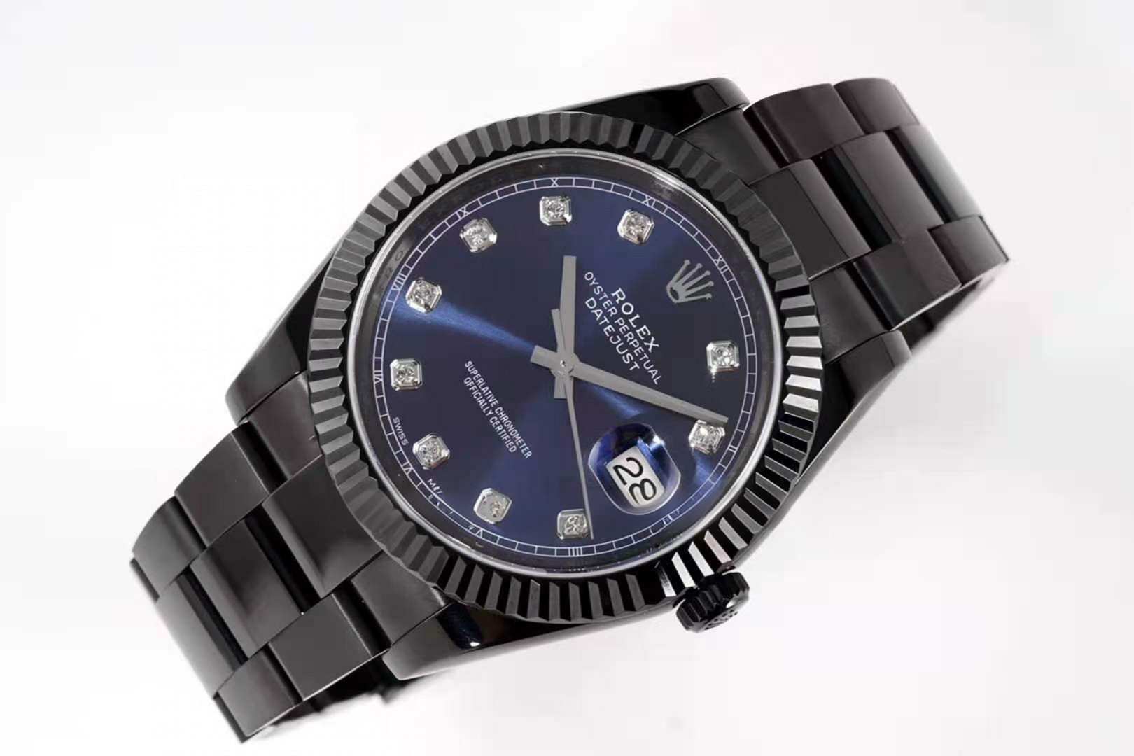Rolex Datejust 41 Blue Dial with Diamond Markers in PVD Black-fasswatch