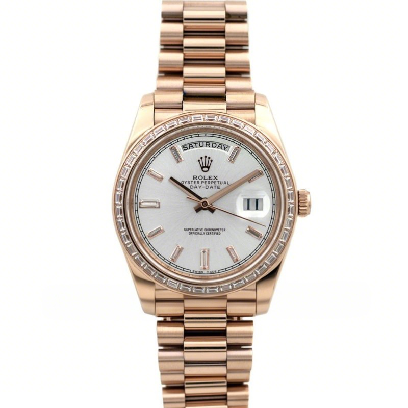 Rolex Day-Date 40 Everose Gold Diamond Bezel 228235 Silver Dial-fasswatch