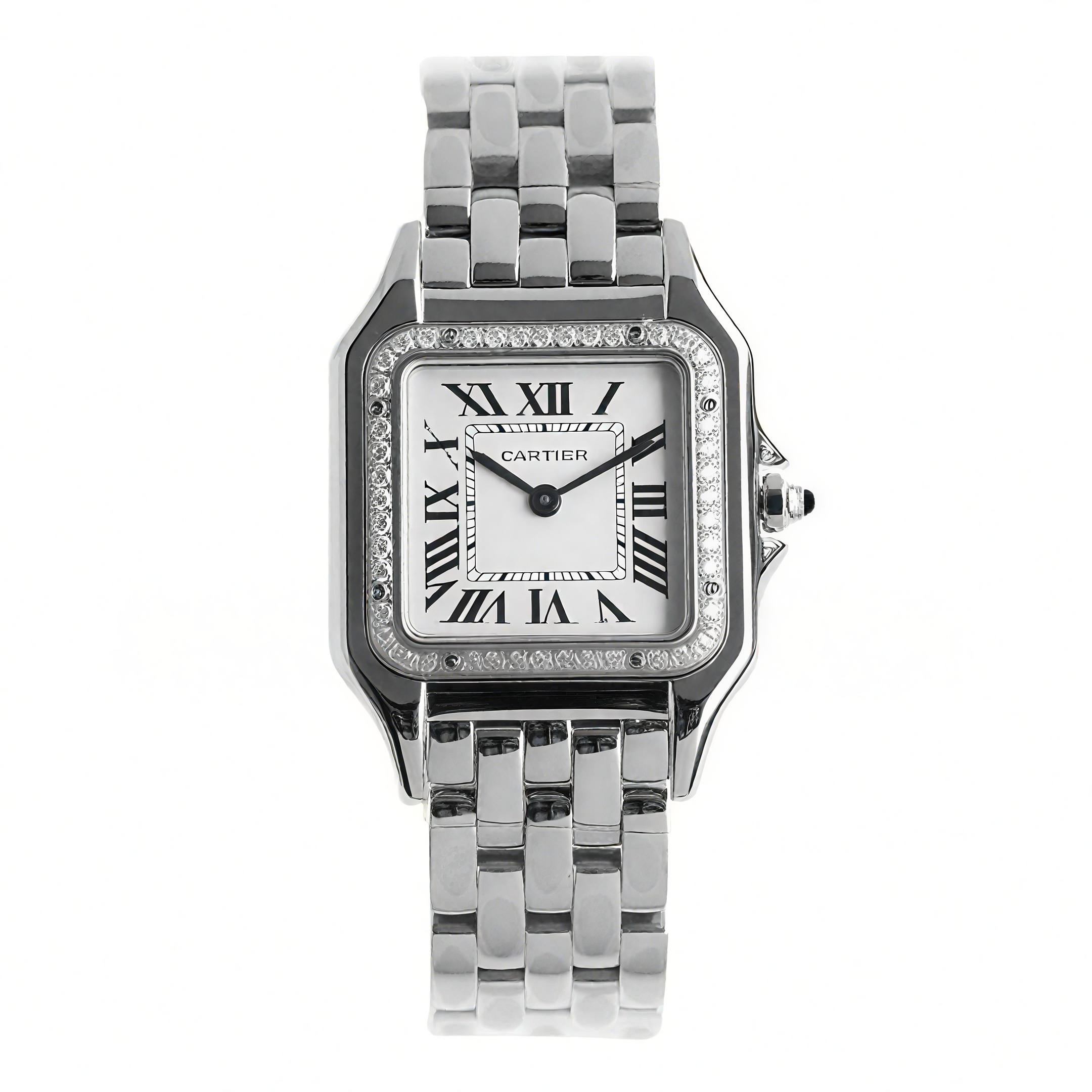 Cartier Panthère De Cartier 22mm White Dial in Steel with Diamond Bezel-fasswatch