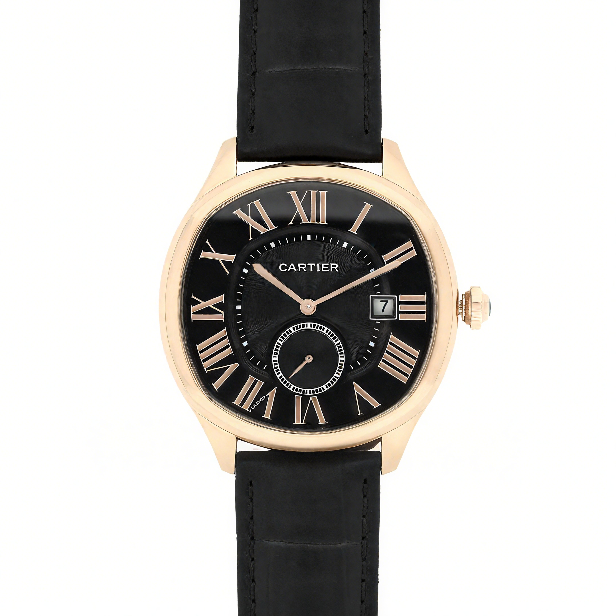 Cartier Drive de Cartier Black Dial in Rose Gold on Black Leather Strap-fasswatch