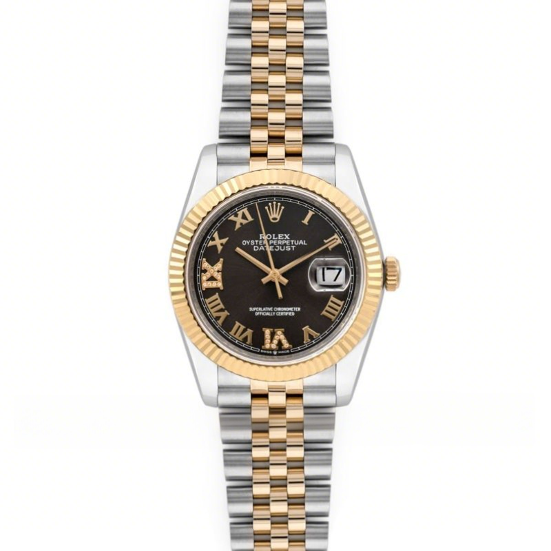 Rolex Datejust 36 126283RBR Dark Rhodium Dial in Yellow Gold and Steel with Diamond Roman Numerals Markers-fasswatch