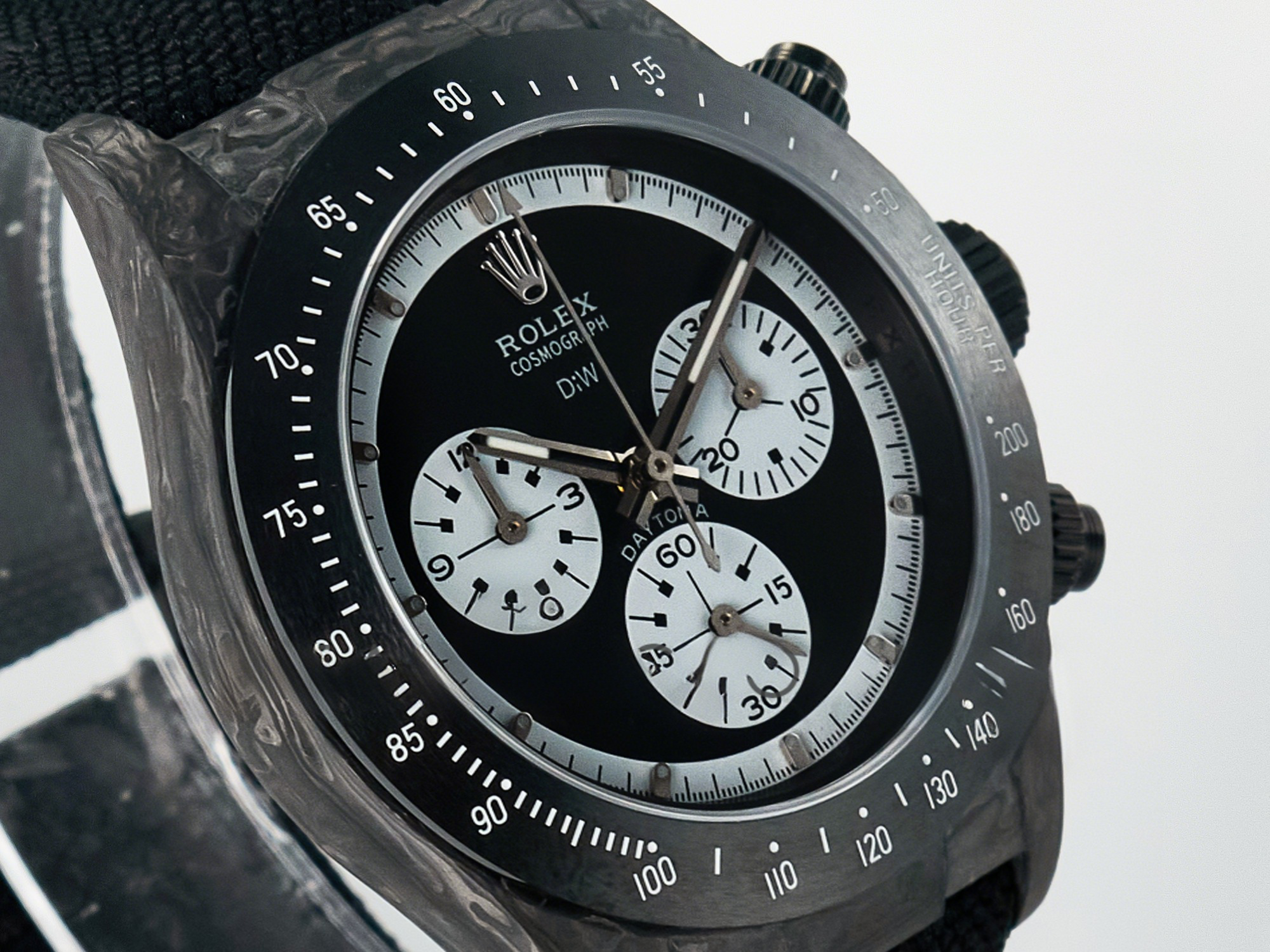 Rolex Daytona DIW Black Carbon DIWF 1:1 Best Edition Black/White Dial on Black Nylon Strap SH4130-fasswatch