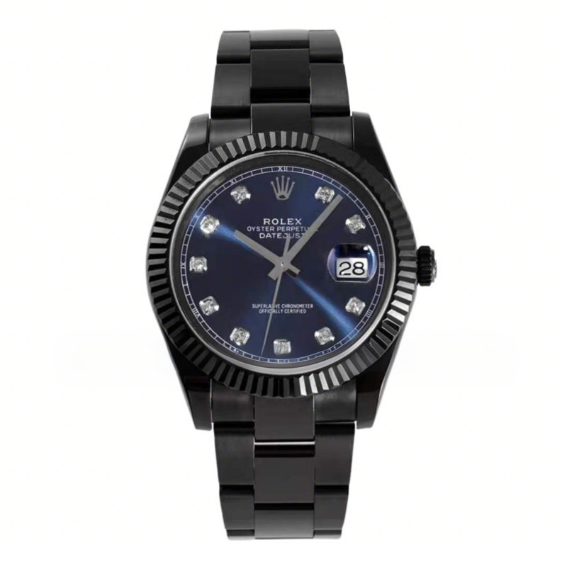 Rolex Datejust 41 Blue Dial with Diamond Markers in PVD Black-fasswatch