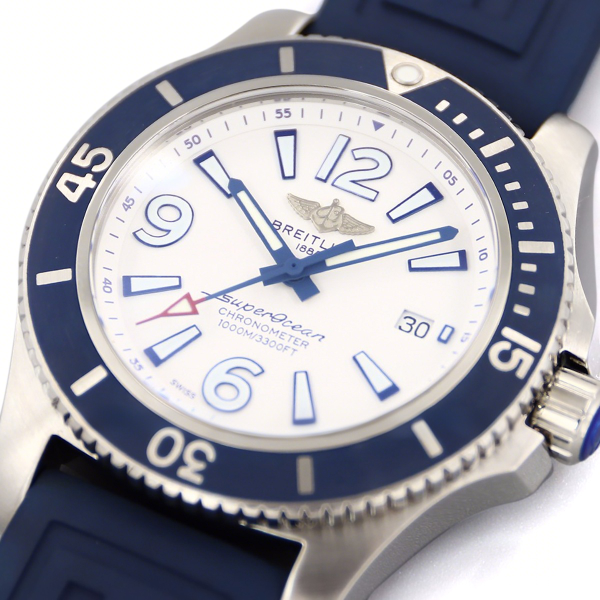 Breitling Superocean Automatic 44mm in White Dial on Blue Bezel on Rubber Strap-fasswatch