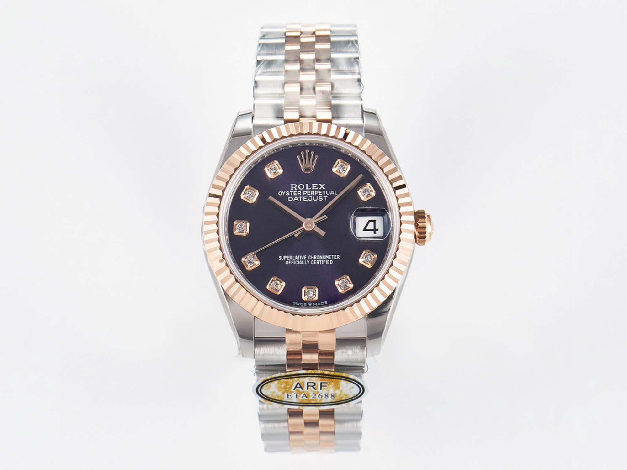 Rolex DateJust 31 278271 ARF 1:1 Best Edition 904L Steel Purple Diamonds Dial on SS/RG Jubilee Bracelet ETA 2688-fasswatch