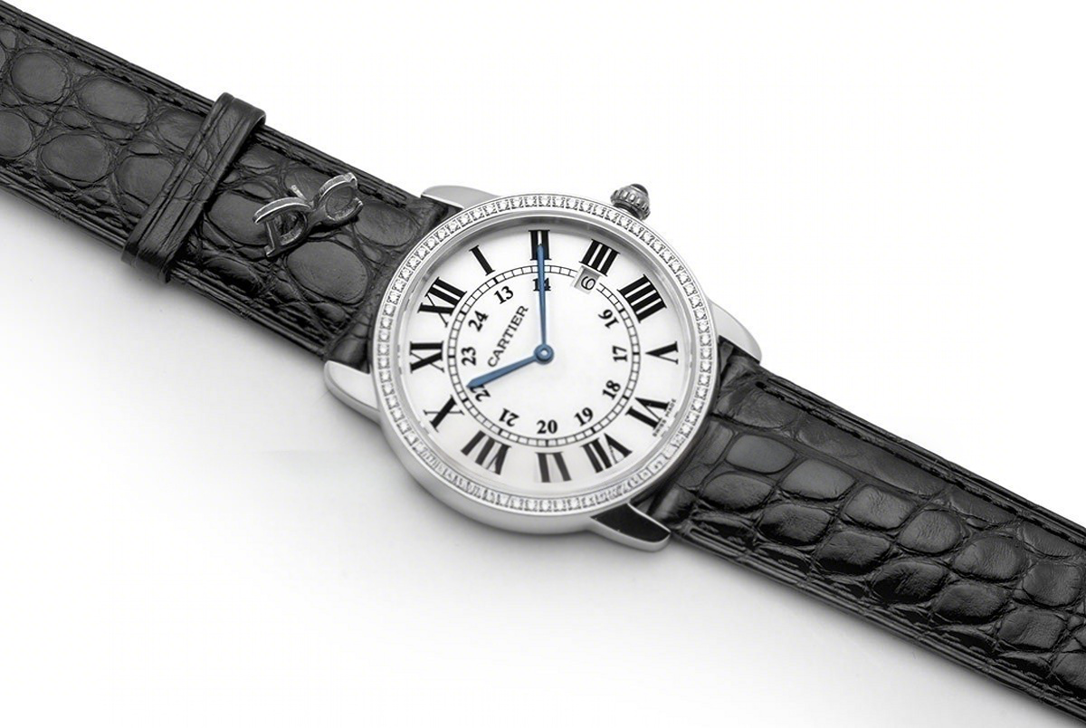 Cartier Ronde Louis Cartier Watch 36mm White Dial in White Gold on Black Alligator Leather Strap-fasswatch