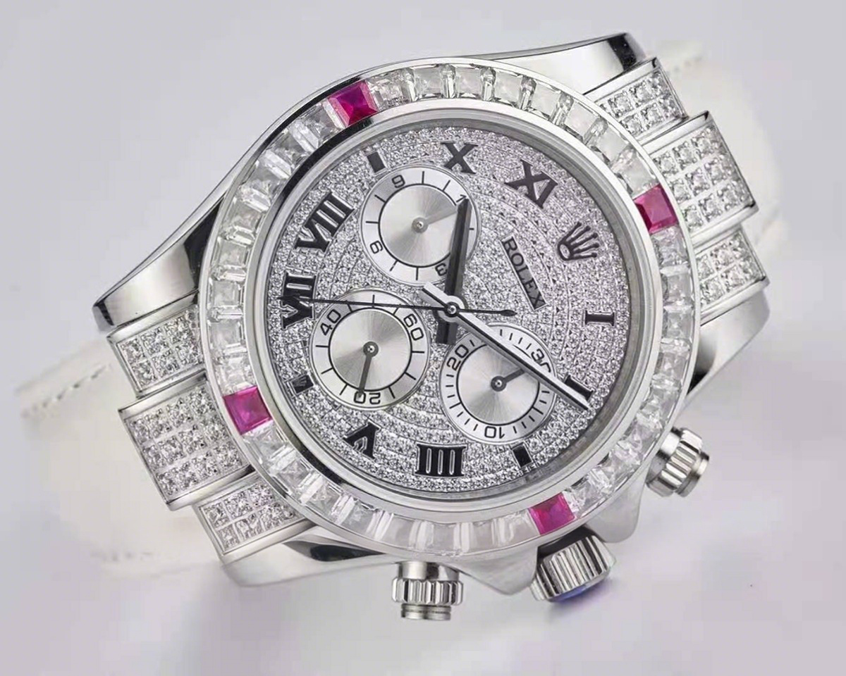 Rolex Daytona 116599 Diamond Paved Dial in White Gold White and Pink Diamonds-fasswatch