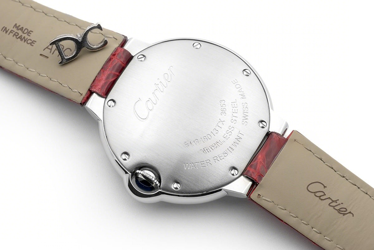 Cartier Ballon Bleu de Cartier 36mm White Dial in Steel on Red Leather Strap-fasswatch