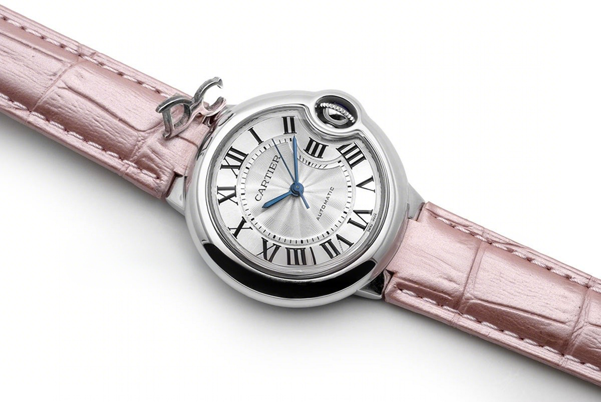 Cartier Ballon Bleu De Cartier 36mm Silver Dial in Steel on Pink Leather Strap-fasswatch