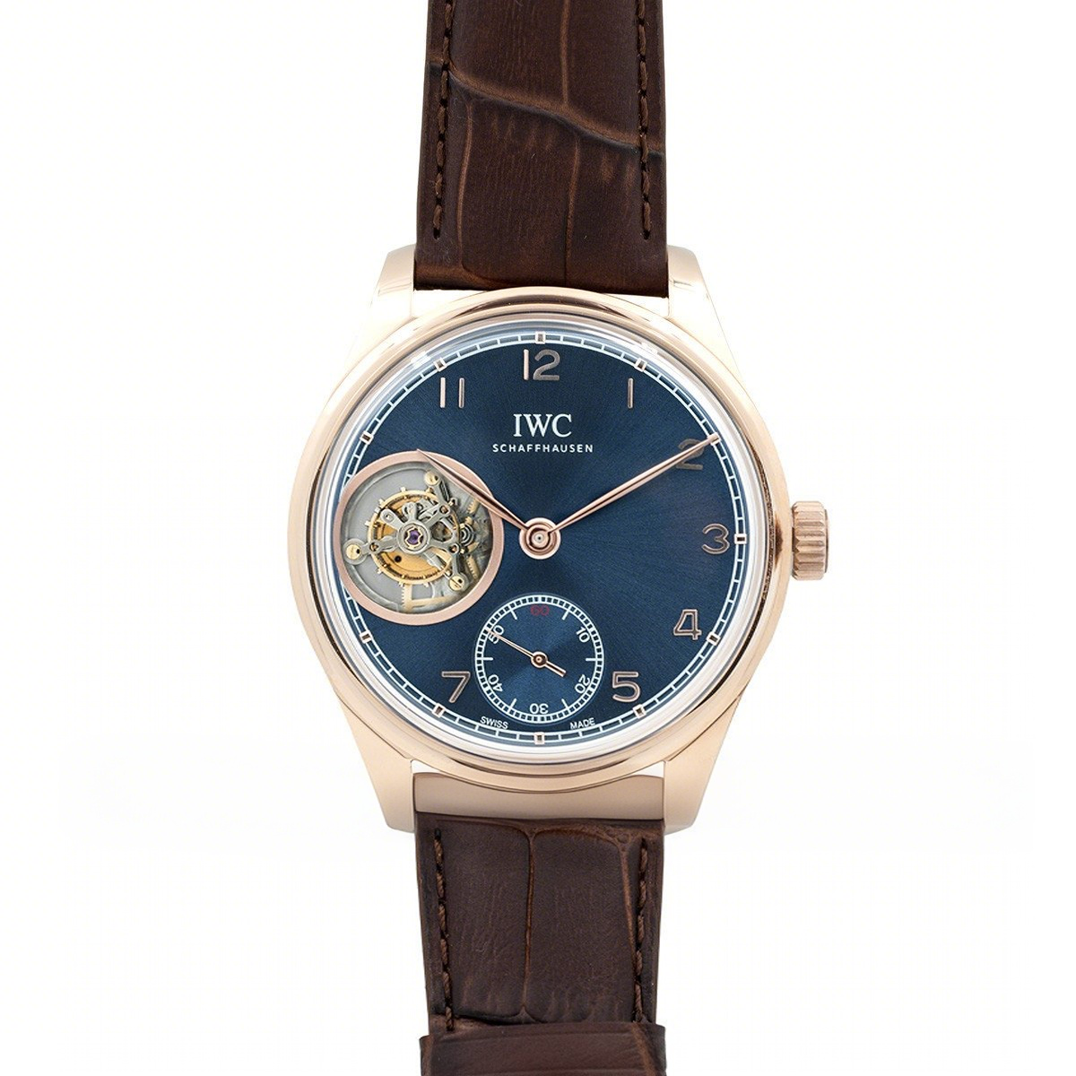 IWC Portuguese Tourbillon Hand Wound IW5463 Blue Dial in Rose Gold-fasswatch