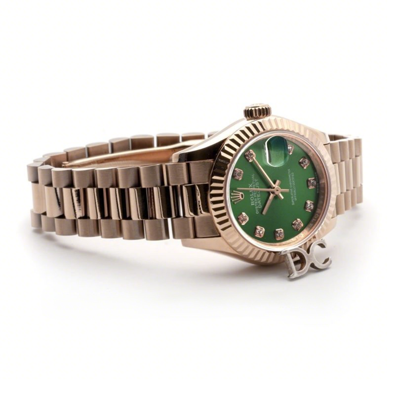 Rolex Ladies Datejust 279175 Olive Green Dial with Diamond Markers in Rose Gold-fasswatch