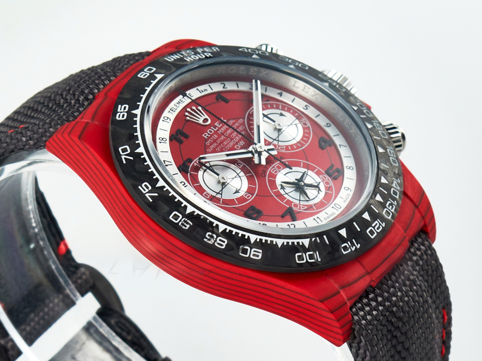 Rolex Daytona DIW Carbon DIWF 1:1 Best Edition Red Dial on Gray Nylon Strap SH7750-fasswatch