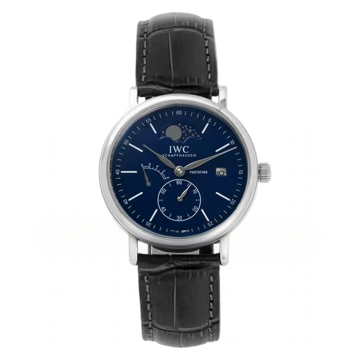 IWC Portofino Hand Wound Moon Phrase IW516405 Blue Dial in Steel-fasswatch