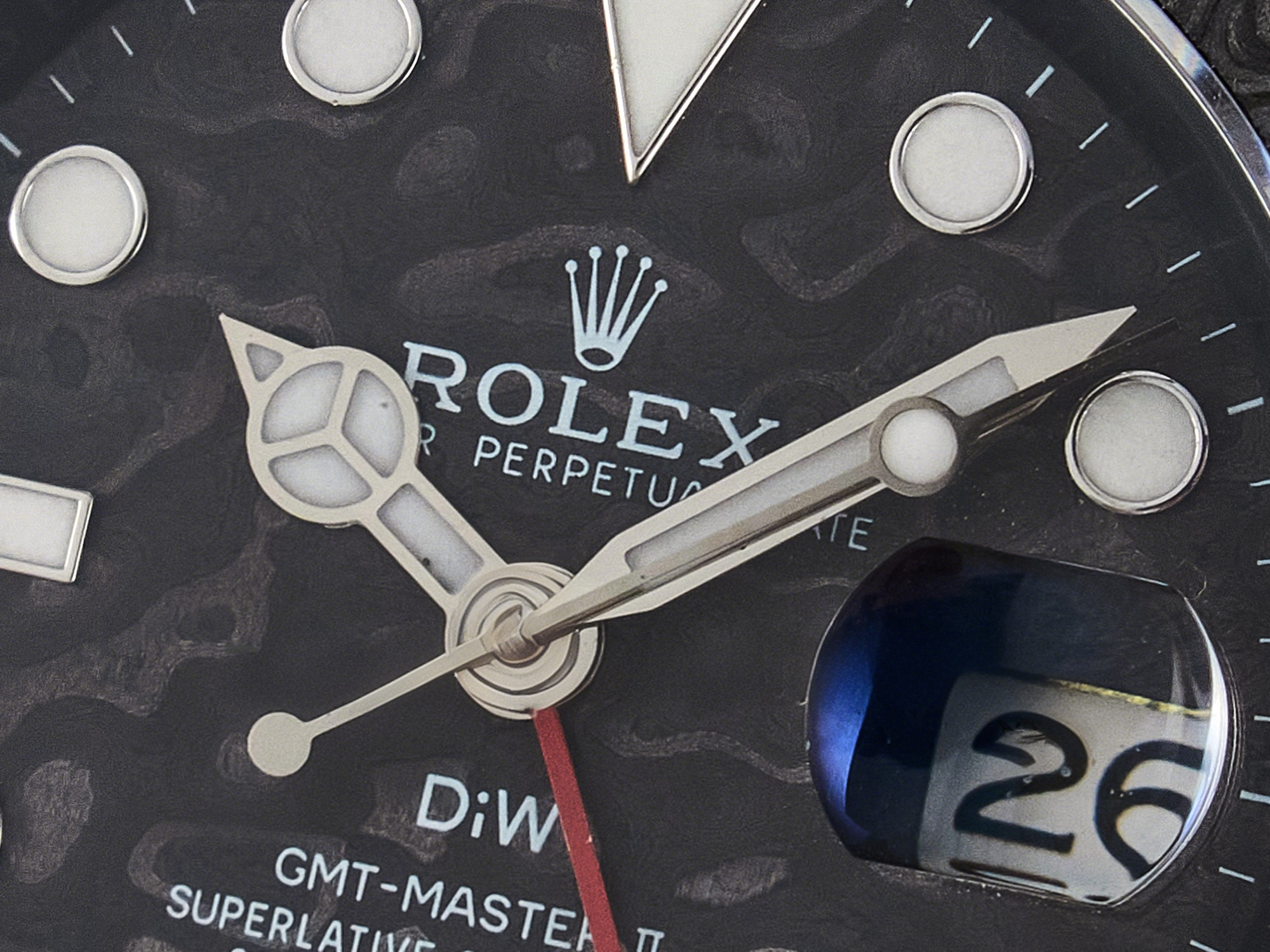 Rolex GMT Carbon DIWF Best Edition Black Carbon Dial SS Markers on White Nylon Strap SA3285 CHS V2-fasswatch