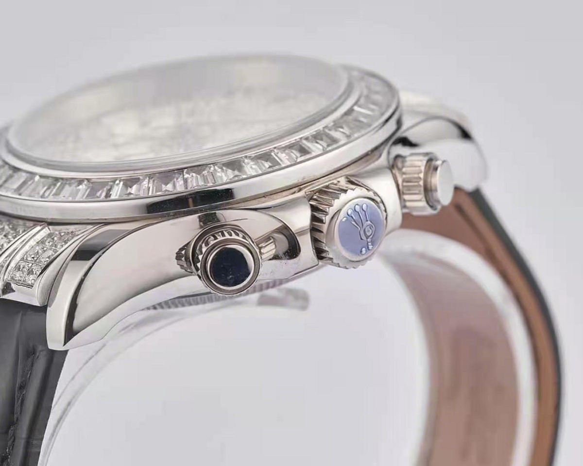 Rolex Daytona 116599 Diamond Paved Dial in White Gold on Black Leather Strap-fasswatch