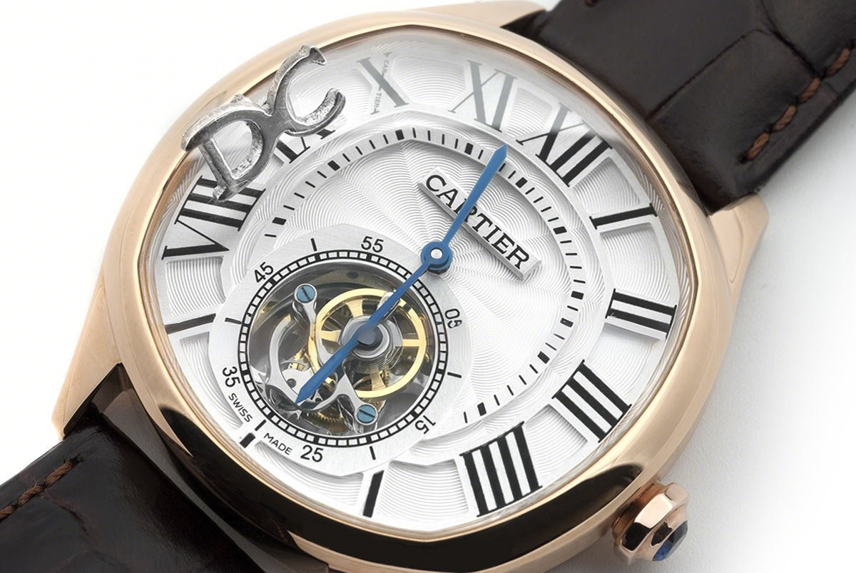Cartier Drive de Cartier Tourbillon White Dial in Rose Gold on Black Leather Strap-fasswatch