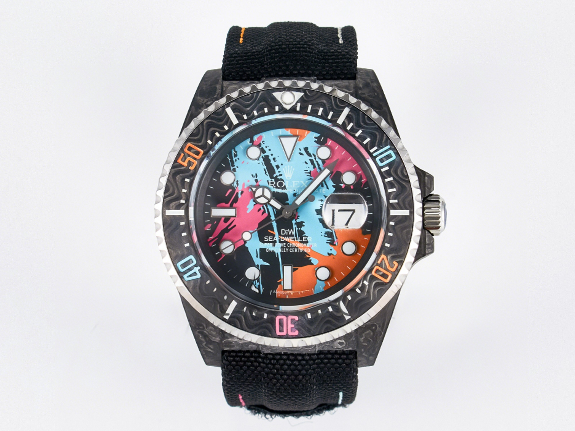 Rolex Sea Dweller 43mm Carbon DIWF Best Edition Graffiti Dial on Black Nylon Strap A2824-fasswatch
