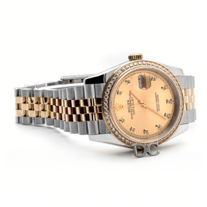 Rolex Datejust 36 126283RBR Champagne Dial in Yellow Gold and Steel with Diamond Set Bezel and Diamond Markers-fasswatch
