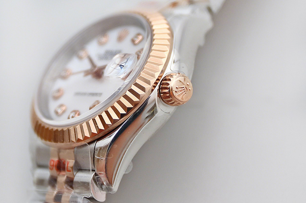Rolex Ladies Datejust 279171 White MOP Dial with Diamond Markers in Rose Gold/Steel-fasswatch