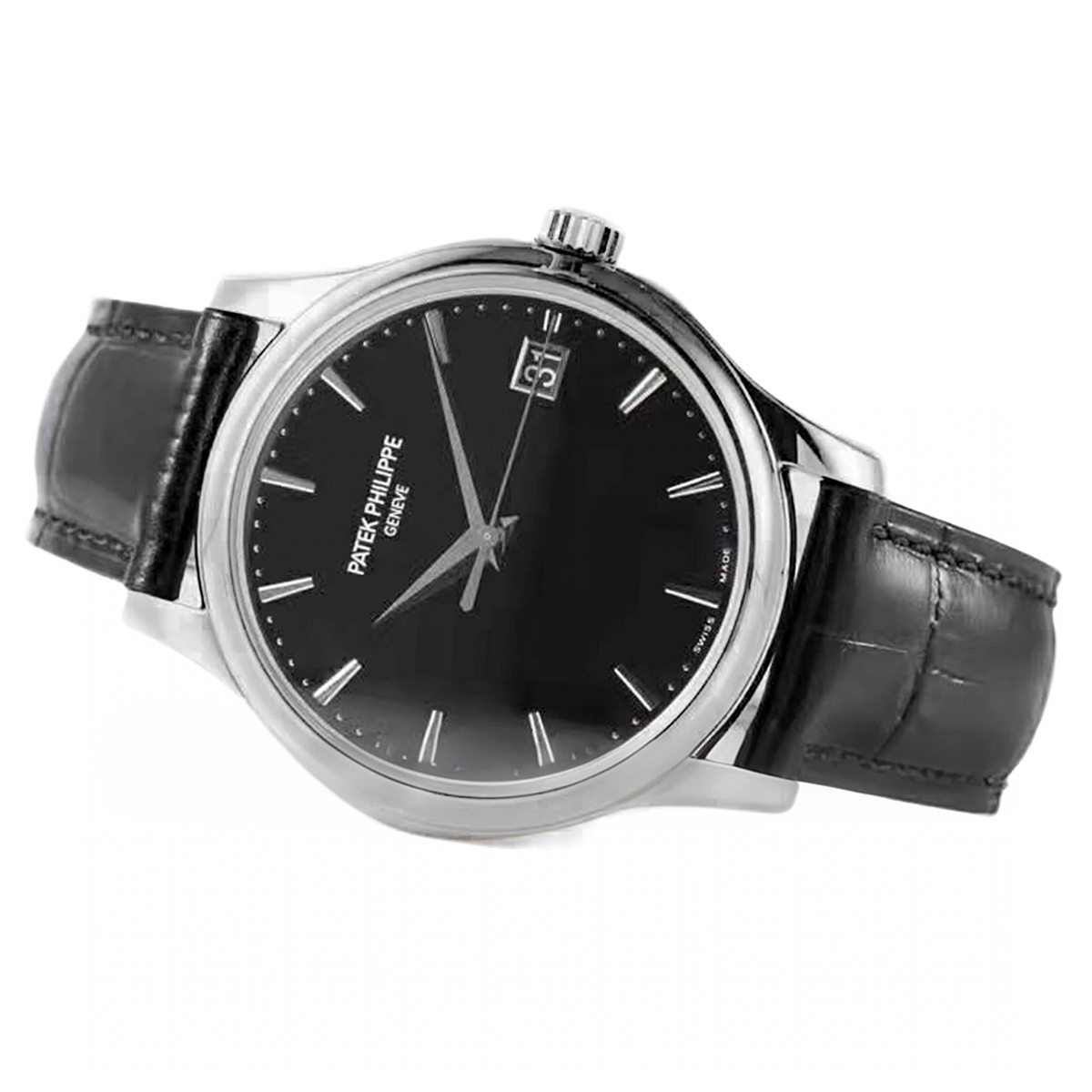 Patek Philippe Calatrava 5227G-10 Black Dial in White Gold on Black Leather Strap-fasswatch