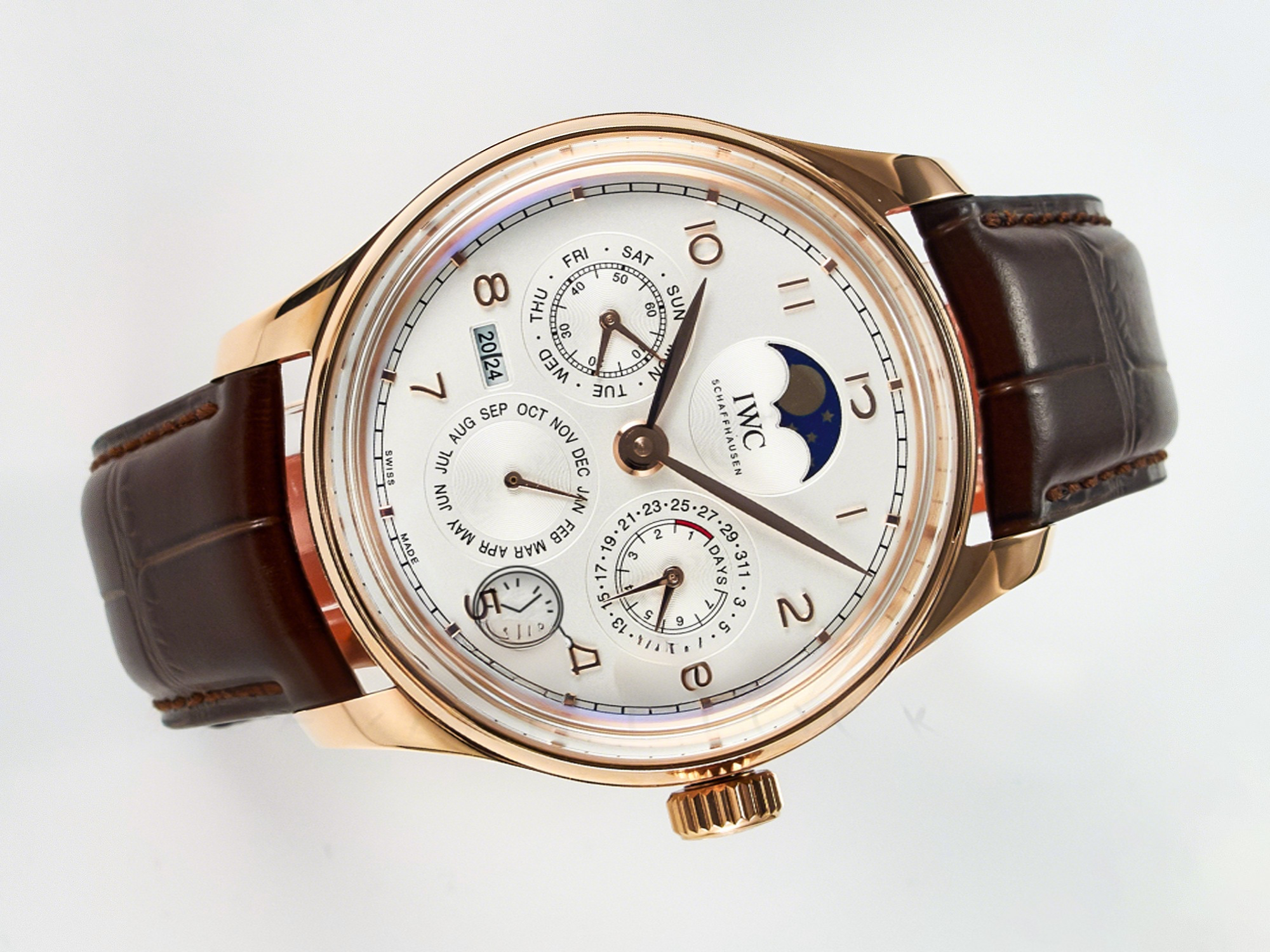 IWC IW5033 Portugieser Perpetual Calendar RG V9F 1:1 Best Edition White Dial on Brown Leather Strap A52610-fasswatch